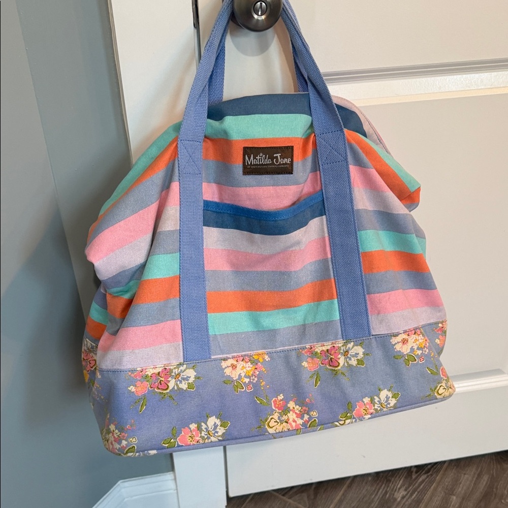 Matilda Jane floral Multicolor Striped weekender canvas Tote **holds tons!**